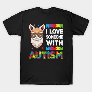 I Love Someone With Autism Funny Autism Awareness Llama Puzzle T-Shirt